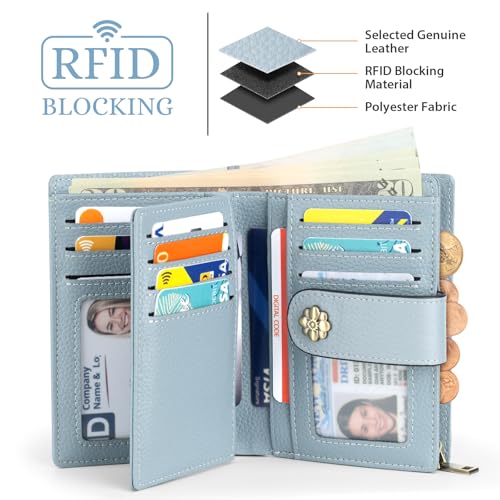 Image of XINNSTAR Small Wallet for Women RFID Blocking Leather Trifold Compact Card Wallets Ladies Wristlet Purse with Zipper Coin Pocket ID Window