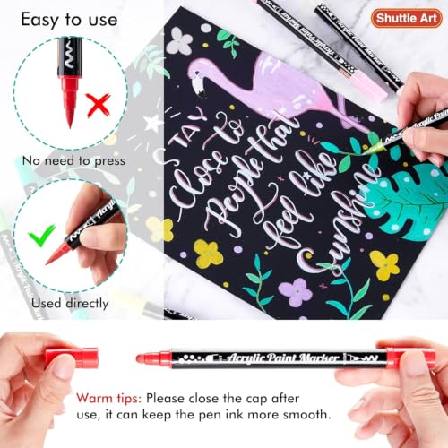 Image of Shuttle Art 36 Colors Dual Tip Acrylic Paint Markers, Brush Tip and Dot Tip Acrylic Paint Pens for Rock Painting, Ceramic, Wood, Canvas, Plastic, Glass, Stone, Calligraphy, Card, DIY Football Crafts