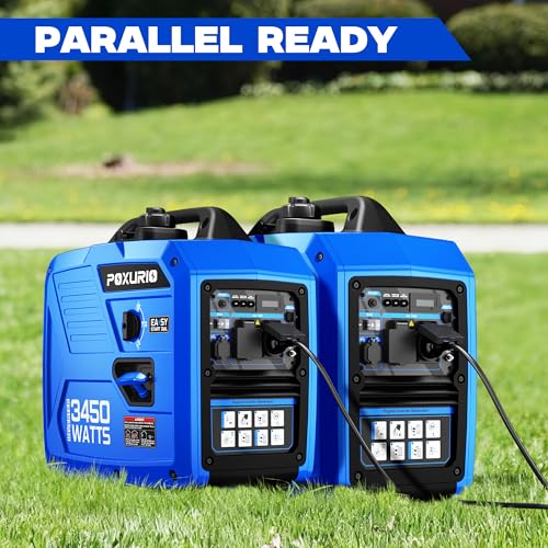 Image of 3450-Watt Dual Portable Inverter Generator for Camping & RV, 1.6 Gallon Gas Tank for 8.3 Hours Use, 120V Gas Powered Generator Ultra-Quiet Operation, EPA Compliant, Blue