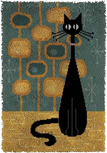 Tapis à nouer DIY broderie chat noir pour décorer votre salon