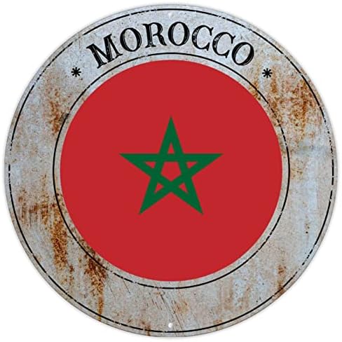 Morocco Country National Flag Metal Tin Sign Wall Plaque Morocco Vintage Home Decorative Signs Country Souvenir Gift Quality Metal Sign Morocco Round Flag Sign for Travel Lover 9x9in