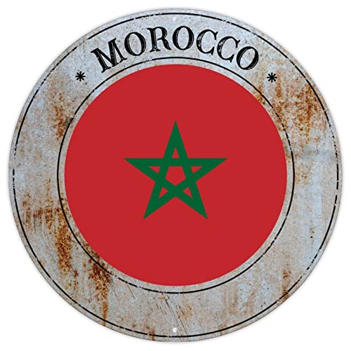 Morocco Country National Flag Metal Tin Sign Wall Plaque Morocco Vintage Home Decorative Signs Country Souvenir Gift Quality Metal Sign Morocco Round Flag Sign For Travel Lover 9X9In #TOP2