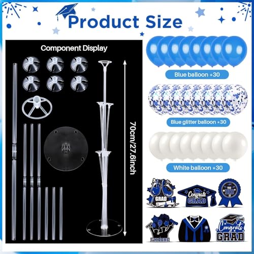 Image of 6 Sets Blue Graduation Balloon Stand Kit for Table Decorations Class of 2025 Congrats Grad Table Centerpiece Grad Prom Themed Decoration for Grad School & College Ceremonies Party Supplies