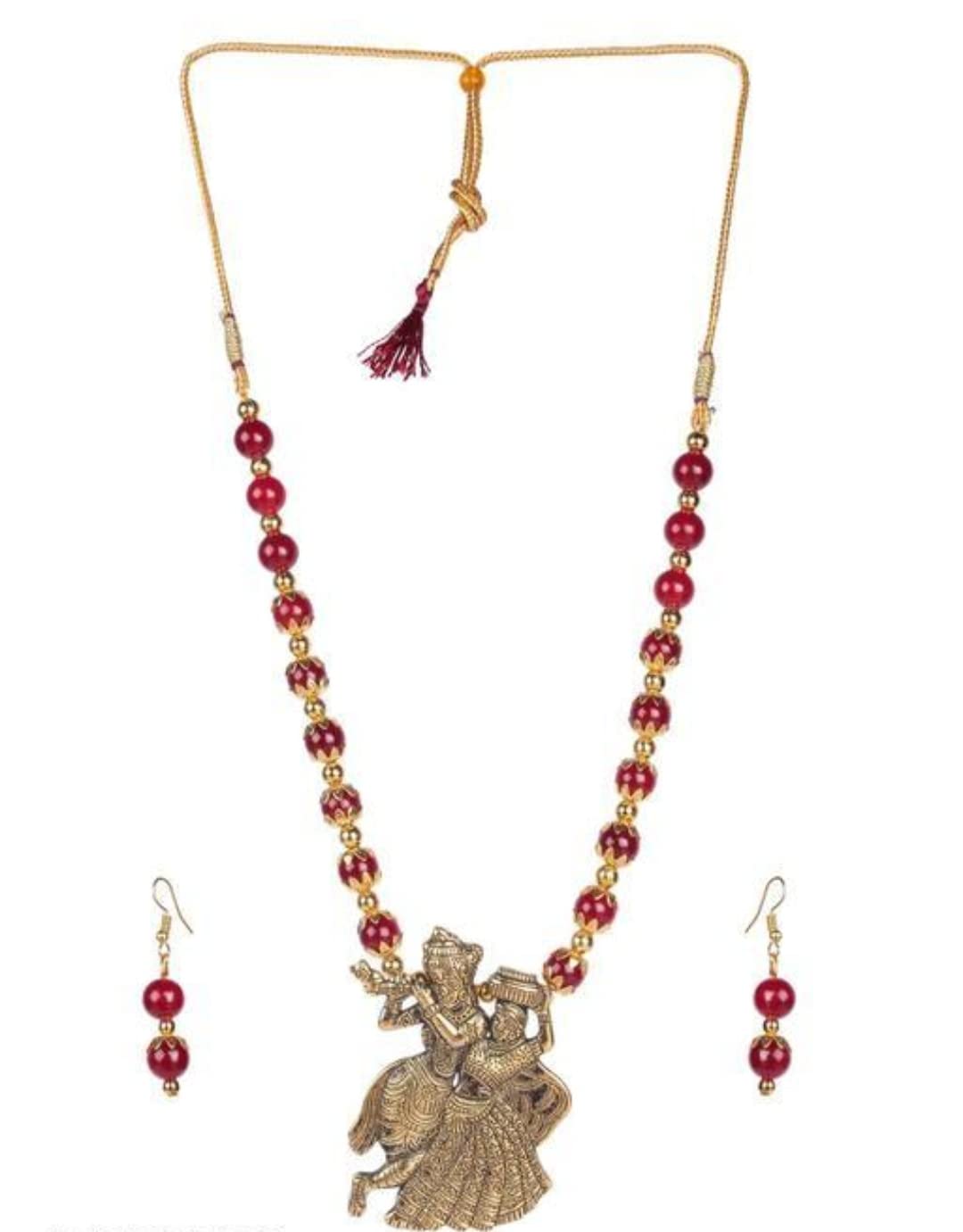 Atheena Ariss Radha Krishna Pendant Antique Ancient jewellery set Red Colour Wedding Set Chain With Earings For Women casual Ethnic Party Jewellery Couple Pendant (B0C1K78ZPY) Amazon Price History, Amazon Price Tracker