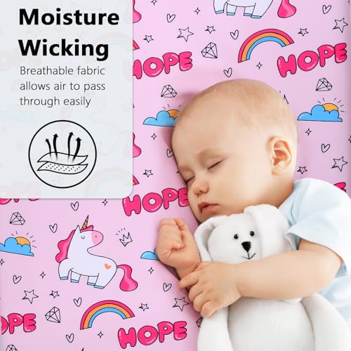 Image of Unicorn Baby Fitted Crib Sheet Soft Microfiber 52 inch x 28 inch Crib Mattress Sheet for Girls Breathable Baby Bedding with Rainbow Unicorn Design