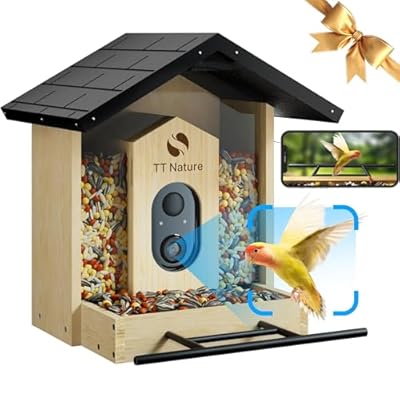 TT Nature Bird Feeder with Camera, Upgraded 1.5L Smart Birdhouse Al Identify for 10000 Plus Species, Auto Capture & Real-time Notifications, Ideal Gift for Bird Lovers (Iron Roof)
