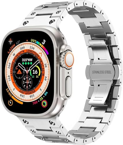 Image of 49mm 45mm 44mm 42mm Compatible Apple Watch Strap, Stainless Steel Link Metal Band for iWatch Ultra | Ultra 2 | Series 9 | 8 | 7 | 6 | 5 | 4 | 3 | 2 | 1 | SE & SE2