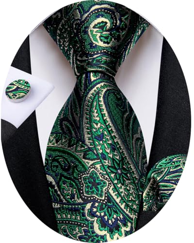 Image of DiBanGu Mens Paisley Tie Sets Silk Jacquard Woven Floral Necktie and Pocket Square Cufflinks Wedding Business Party