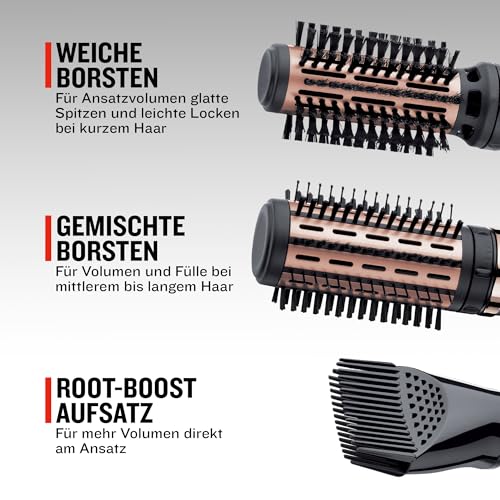 Remington Warmluftbürste rotierend [automatisch] Keratin Protect (inkl.3 Aufsätze: 2 Rundbürsten+Haaransatz-Booster für mehr Volumen) + Haarklammern, Keramikbeschichtung mit Mandelöl, AS8811,Grau