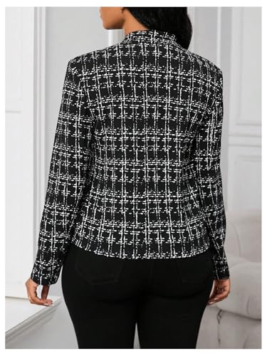 SOLY HUX Women's Plaid Tweed Blazer Elegant Open Front Long Sleeve Business Work Suit Jackets2