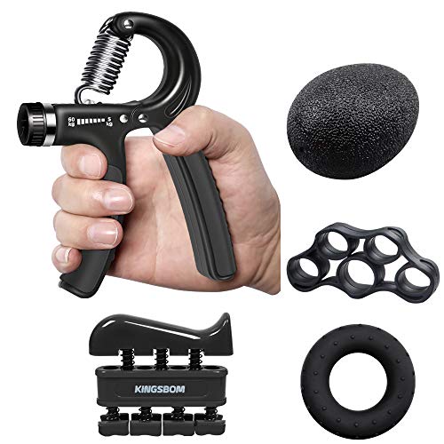 iToncs Hand Grip Strengthener Kit, 5 Pack Adjustable Resistance Forearm Grip, Finger Exerciser, Finger Stretcher, Grip Ring & Stress Relief Grip Ball for Training, Fitness