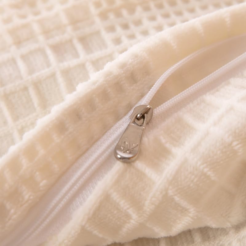 Waffle Jacquard Zipper Closure Plush Fleece Body Pillow Cover Long Pillowcase Only 17.5 x 70 Inch, White