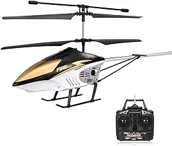 Helicóptero de Controle Remoto Grande 80cm RC – 2.4G 3.5CH, Bateria Recarregável, Drone Brinquedo Durável para Crianças e Adultos, Modelo UAV, Uso ao Ar Livre (Branco com Dourado)