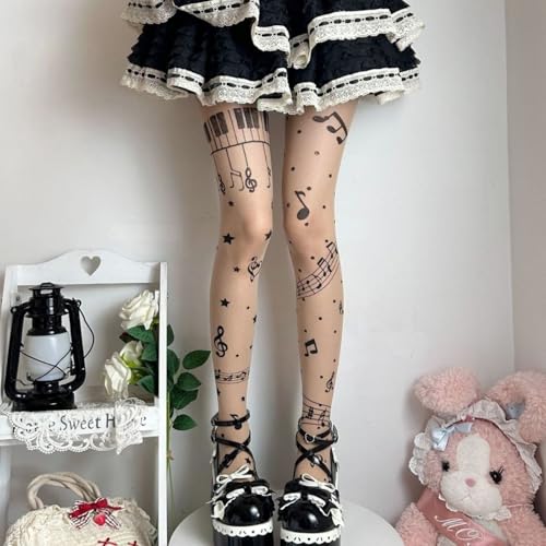 Womens Sheer Tights High Waist Patterned Tights Kwaii Transparent Thigh High Stockings Lolita Silk Thin Long Socks3