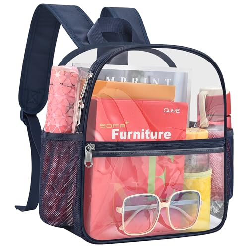 Image of Busiuw Clear Backpack for Stadium Events 12x12x6 Mini Small Clear Backpack with Front Pocket for Concert Sport Events Work Travel(Navy)