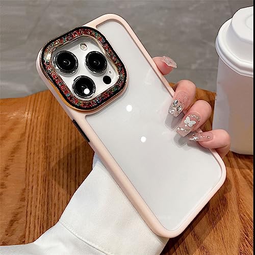 Coque Appareil Photo iPhone 13 Pro Transparente Rose Housse PC Armor Paillettes
