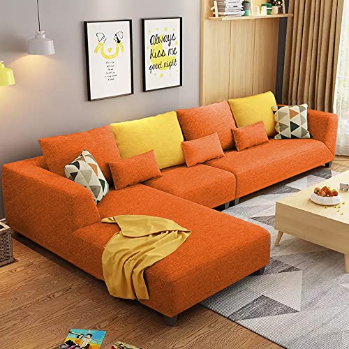Image of Casaliving Minta LHS 6 Seater L Shape Sofa Set for Living Room (Orange Colour Fabric) Premium Fabric Sofa Set for Living Room | Hall | Office Room