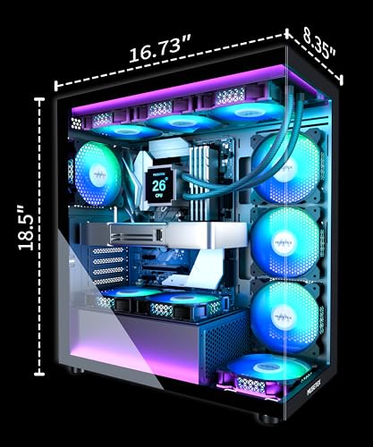 Image of MUSETEX ATX PC Case 7 PWM ARGB Fans Pre-Installed, Type-C Mid Tower Computer Case with Full-View Dual Tempered Glass, Gaming PC Case,Black(YK2)