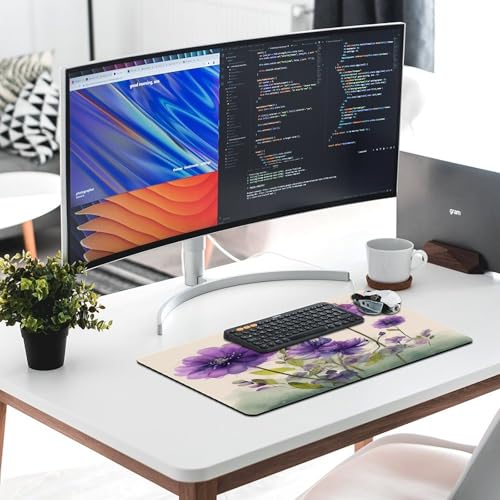 Tapis d'écriture grand format antidérapant avec motif violet aquarelle