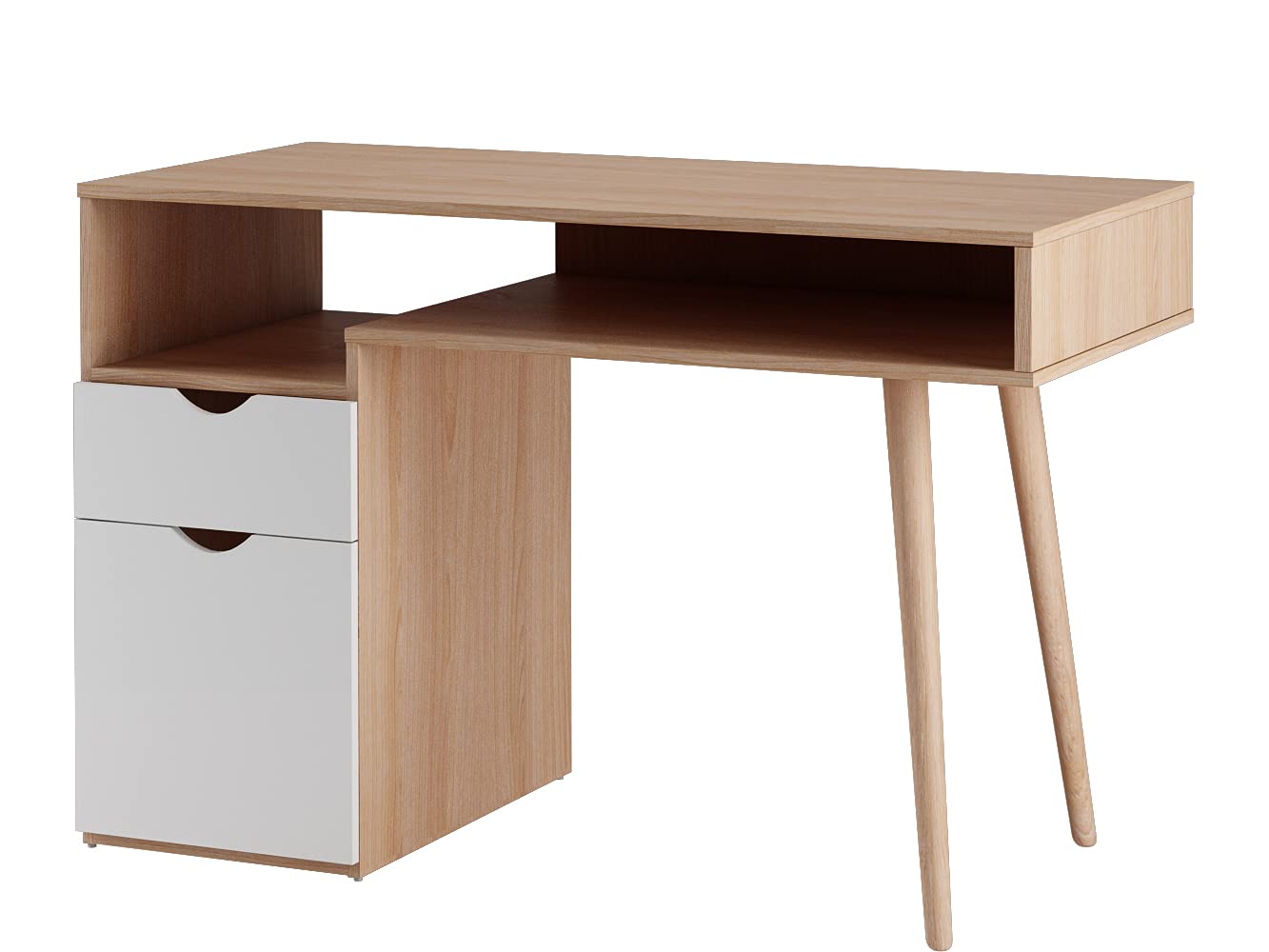 Scandi Desk with 1 Drawer and 1 Door in White Grey Oak, 55 x 120 x 78 cm (D x W x H)