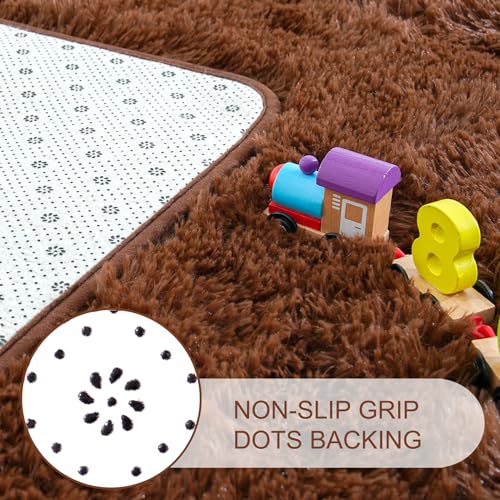 Noahas Large Fluffy Brown 6x9 Area Rugs for Living Room Bedroom,Thick Shag Throw Rug,Big Soft Shaggy Bedside Non-Slip Plush Dorm Nursery Kids Carpet - Thumbnail 5