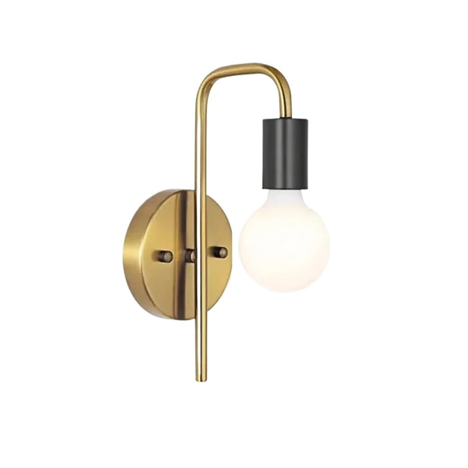 Aplique de pared tubo curvo E27 en negro y dorado para iluminar el salón