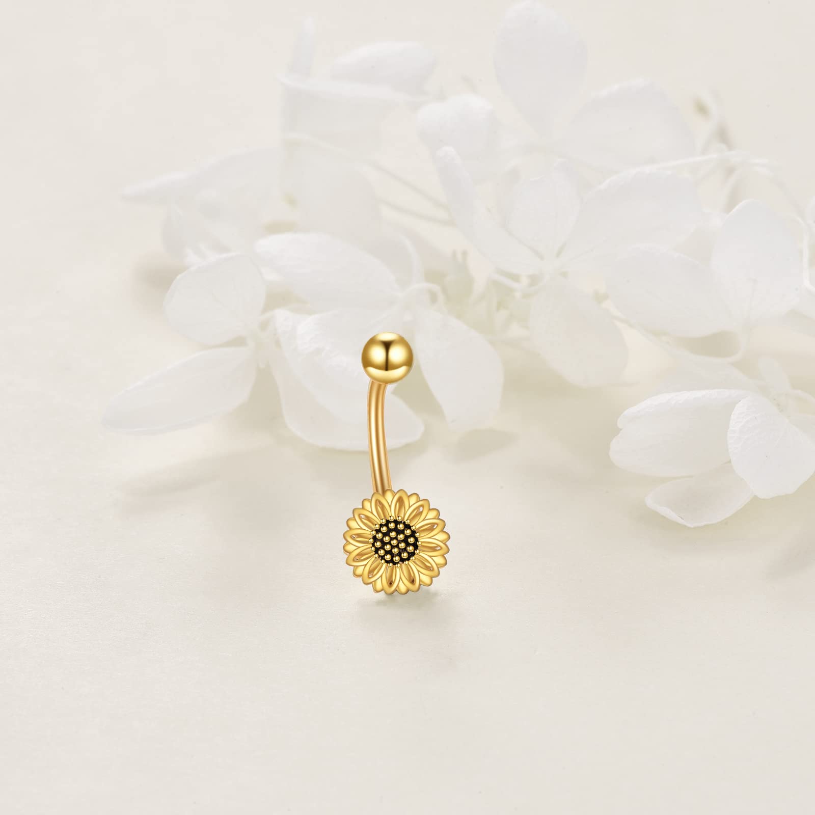 YFN Piercing para ombligo de plata de ley con margaritas, girasoles, mariposas, abejas, mal de ojo, turquesa, joyería hipoalergénica para mujeres y niñas, 8*23, Plata de ley, Circonita.