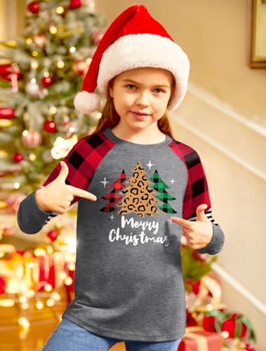 Image of BesserBay Girls Christmas Raglan Shirt Casual Leopard Stripe Patchwork Tunic Top 4-14 Years