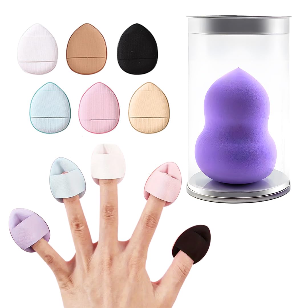 Gleva 6 Pcs Mini Finger Powder Puff & Soft Beauty Blender Set, Reusable Makeup Sponges for Loose Powder, Liquid Foundation & Contouring, Suitable for Wet & Dry Use-image-37