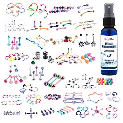 BodyJ4You 120PC Body Piercing Random Mix Aftercare Saline Spray 14G 16G Belly Ring Tongue Eyebrow Tragus Barbells