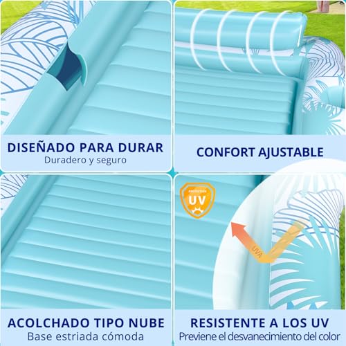 Miniatura 3 de Buzzoxerex Colchón De Aire Piscina, Doble Grane Hamaca De Agua Colchón De Aire Adulto Piscina Hinchable Sol Con Reposacabezas Y Portabebidas Para Verano Piscina Playa Verde