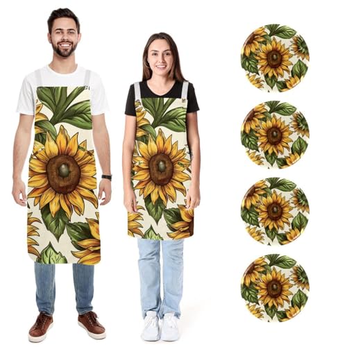 Tabliers de cuisine tournesol vintage pour homme et femme aux fourneaux