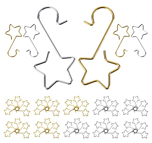 Anstore Weihnachtsbaum Haken, 120 Stück Kugelaufhänger Stern Haken Edelstahl Weihnachtsschmuck Aufhänger, Weihnachtsbaumkugeln Haken Schnellaufhänger für Christbaumschmuck, Gold und Silber