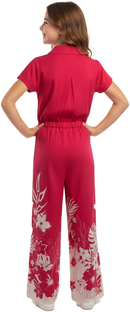 Girl Hawaiian Wide Leg Maxi Jumpsuit Romper in Indri Pink