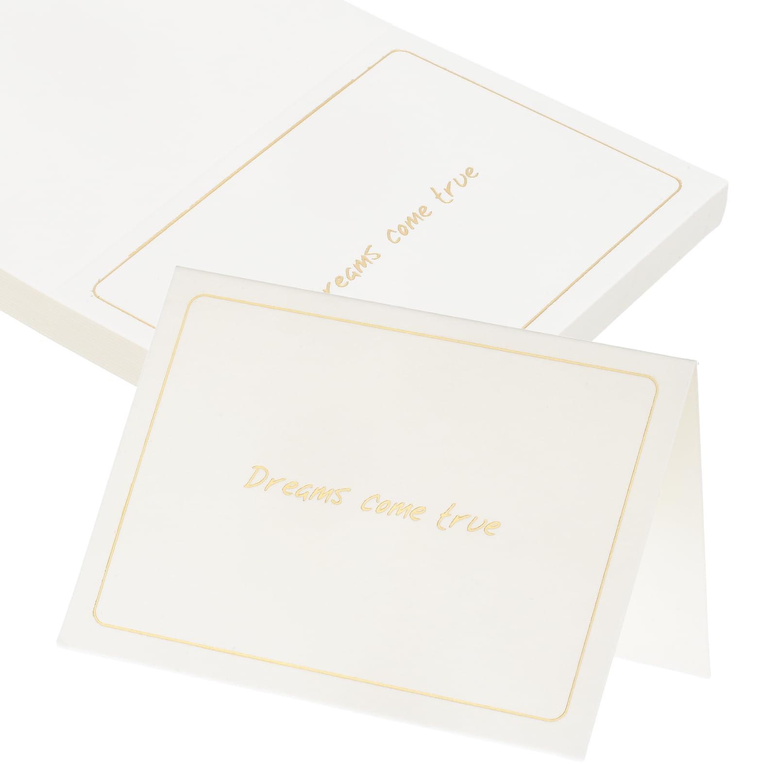 sourcing map 25Pcs Dream Come True Cards, 14 x 9.5cm Blank Folded Cardstock Greeting Card with Gold Foil Border for Wishes Gift Wedding Graduation Birthday DIY Craft Invitations, White