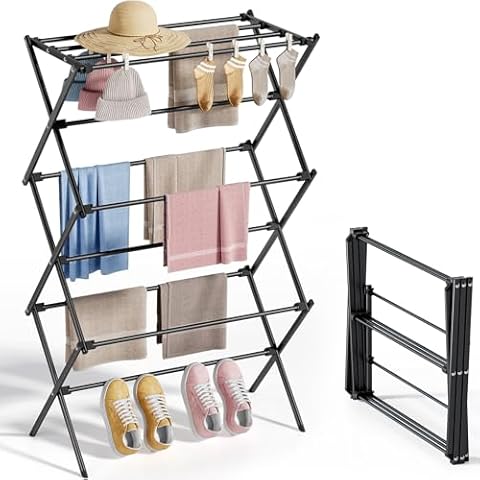 APEXCHASER Drying Rack Clothing - Metal Collapsible Clothes Drying Rack for Clothes, Towel, Oversize - Indoor/Outdoor/Laundry Room - Black Cover