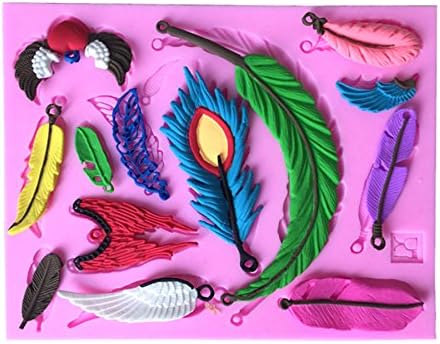 Feather Mold, Pink Silicone 3D Wing Molds for DIY Sugar Craft, Candy, Fondant, Pudding, Soap, Chocolate, Ice Cube, Cake Cupcake Decoration, Polymer Clay, 4 Different Patterns by CSPRING