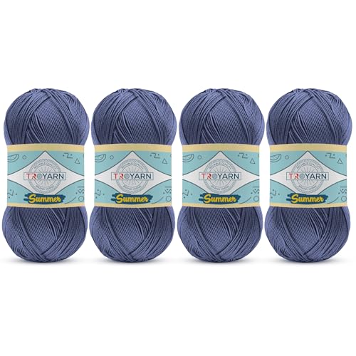 Image of TROYARN Summer (4- Skeins Pack) Silk Effect Hand Knitting Yarn Crochet Art Lace Craft 100% Microfiber Acrylic 4x100 gr (4x383 yds) (105353 - Azurite)