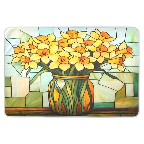 Takiito Stained Glass Daffodils Bed Pad Reusable Bed Underpad Washable Waterproof Leak-Proof Quick Dry Incontinence Pee Pad for Toddlers Kids Adults Pets 34x52 in