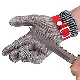 CVJdfhRE Schnittschutzhandschuhe Schnittfeste Handschuhe, Kettenhemdhandschuhe, Sicherheitsarbeitshandschuhe for Köche/Metzger/Träger/Zimmerleute/Angler, Schutzstufe 5(1PCS/M)