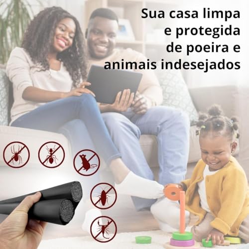 Kit 2 Unidades Veda Porta Protetor Rolinho Impermeável Ajustável 80 cm Preto