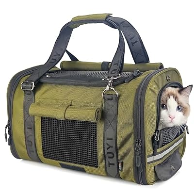 Cat Carrier For Shy And Anxious Cats - Privacy Flaps, Airline Approved And Car Seat Safe Soft-Sided Pet Carrier, Metal Buckles And Reinforced Resin Mesh - Designed By TUYI, Up To 12 Lbs (Green)