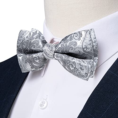 Image of DiBanGu Paisley Pre-Tied Bow Ties for Men Silk Adjustable Bowtie and Pocket Square Cufflinks for Wedding Party