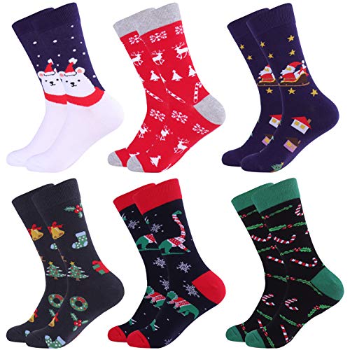Toes Home 6 Paar Herren Weihnachtssocken, Lustige Socken 39-46, Bunte Gemusterte Warme witzige Baumwolle Socken für Weihnachten Geburtstag und Adventskalender Cover
