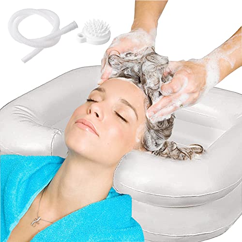 Portable Shampoo Bowl For Elderly, Disabled, Pregnant, Injured, Bedridden, Handicapped, Hair Washing Tray For Sink At Home With Drain Tube, Inflatable Shampoo Basin For Bedside, Shampoo Tub For Locs #TOP13