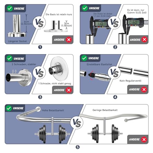 Tringle à rideau de douche extensible et robuste avec support de charge 25kg - 6