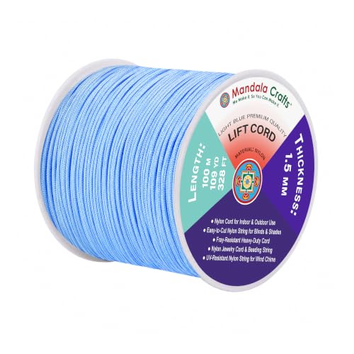 Mandala Crafts 1.5mm Light Blue Blind Strings Lift Shade Cord, 109 Yards