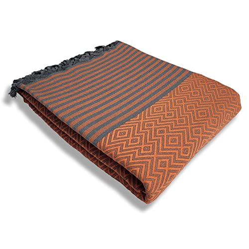 Wellstil Aria | Turkish Throw Blankets - 80 X 100 Inches,%100 Cotton Blankets Queen Size - Boho Throw Blanket For Couch, Sofa, Bed - Farmhouse Throw Blanket With Tassels (Orange) #TOP3