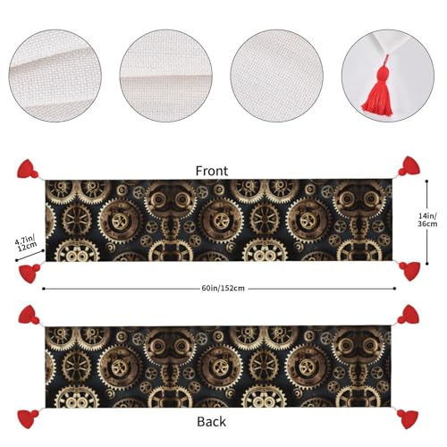 Chemin de table steampunk lavable avec motif engrenages pour table basse et repas