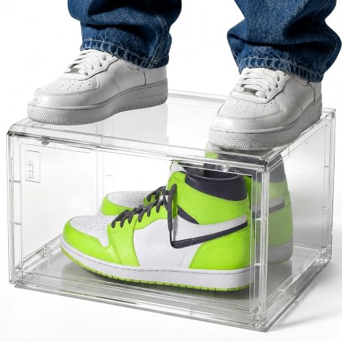 Image of SHOEGR Shoe Storage Box | Transparent Heavy Duty Sneaker Shoe Boxes Storage Organiser, Side Drop Magnetic Closure, Large Size Fits Up to UK 14, Pack of 1
